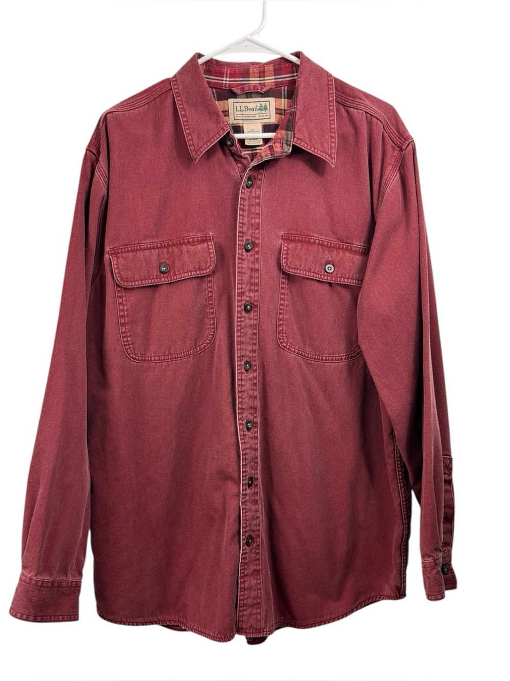 Vintage LL Bean Size Large Denim Red Flannel Lined Work Shirt Jacket Shacket